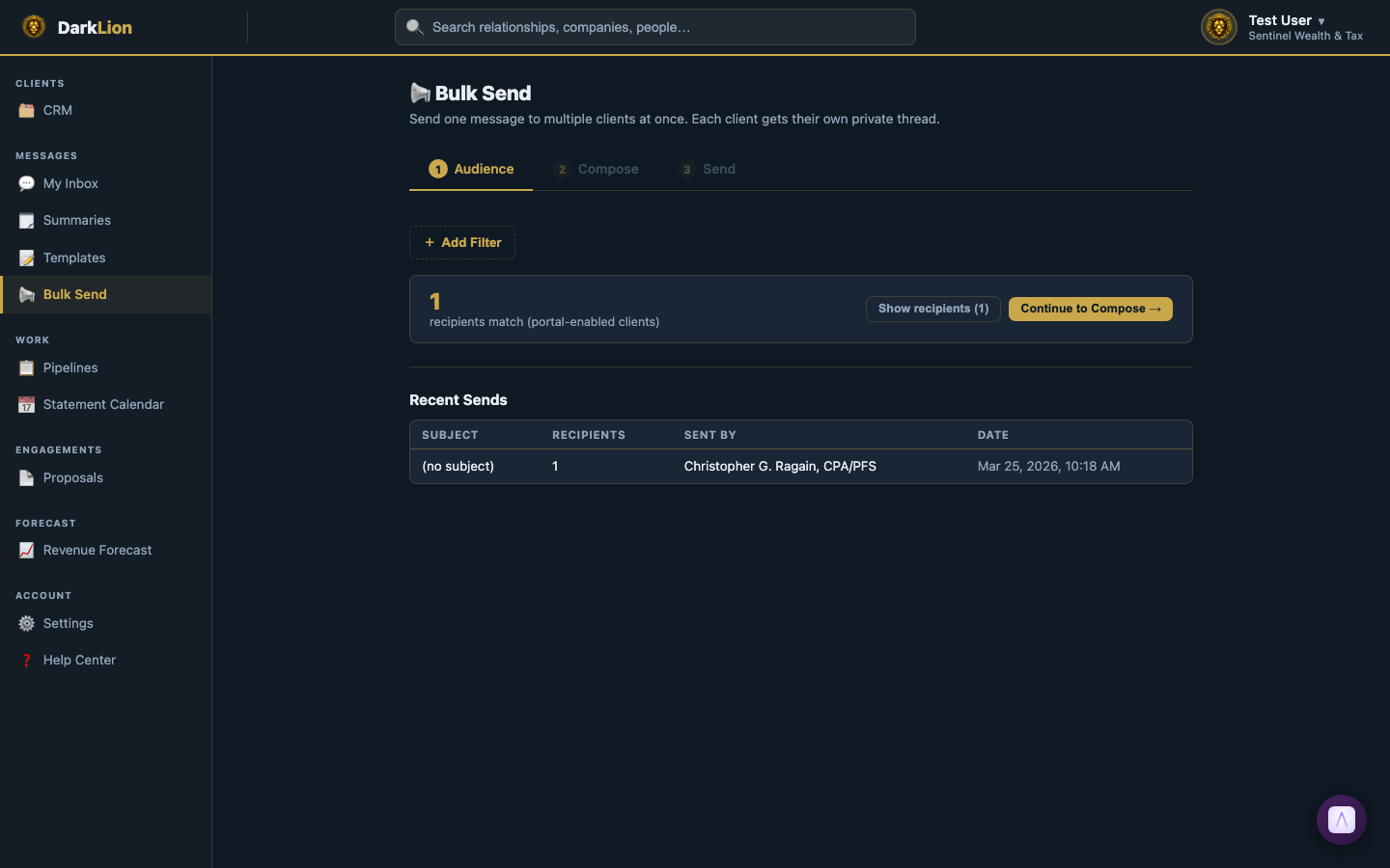 Bulk send audience builder and compose form