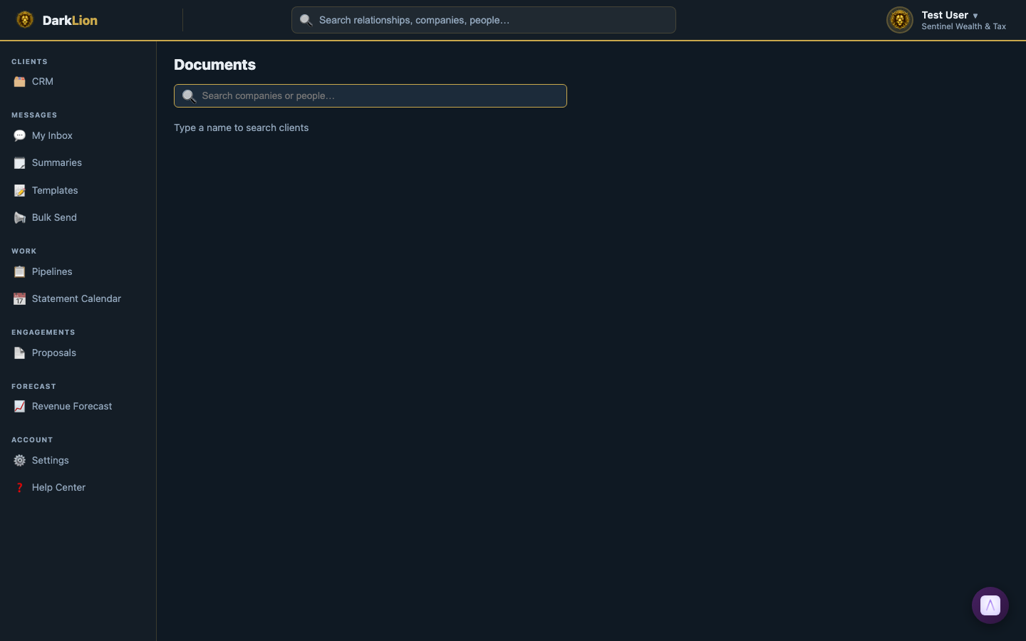 Documents page showing organized file list