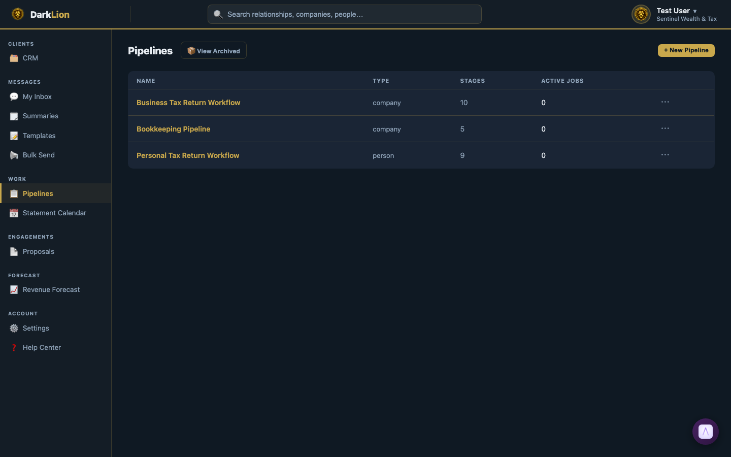 Pipelines dashboard with list of workflows